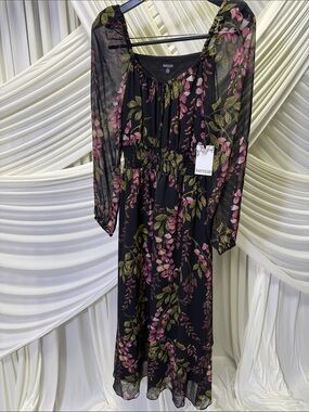 Kensie Dresses - Black Floral Midi Dress (Size:S)